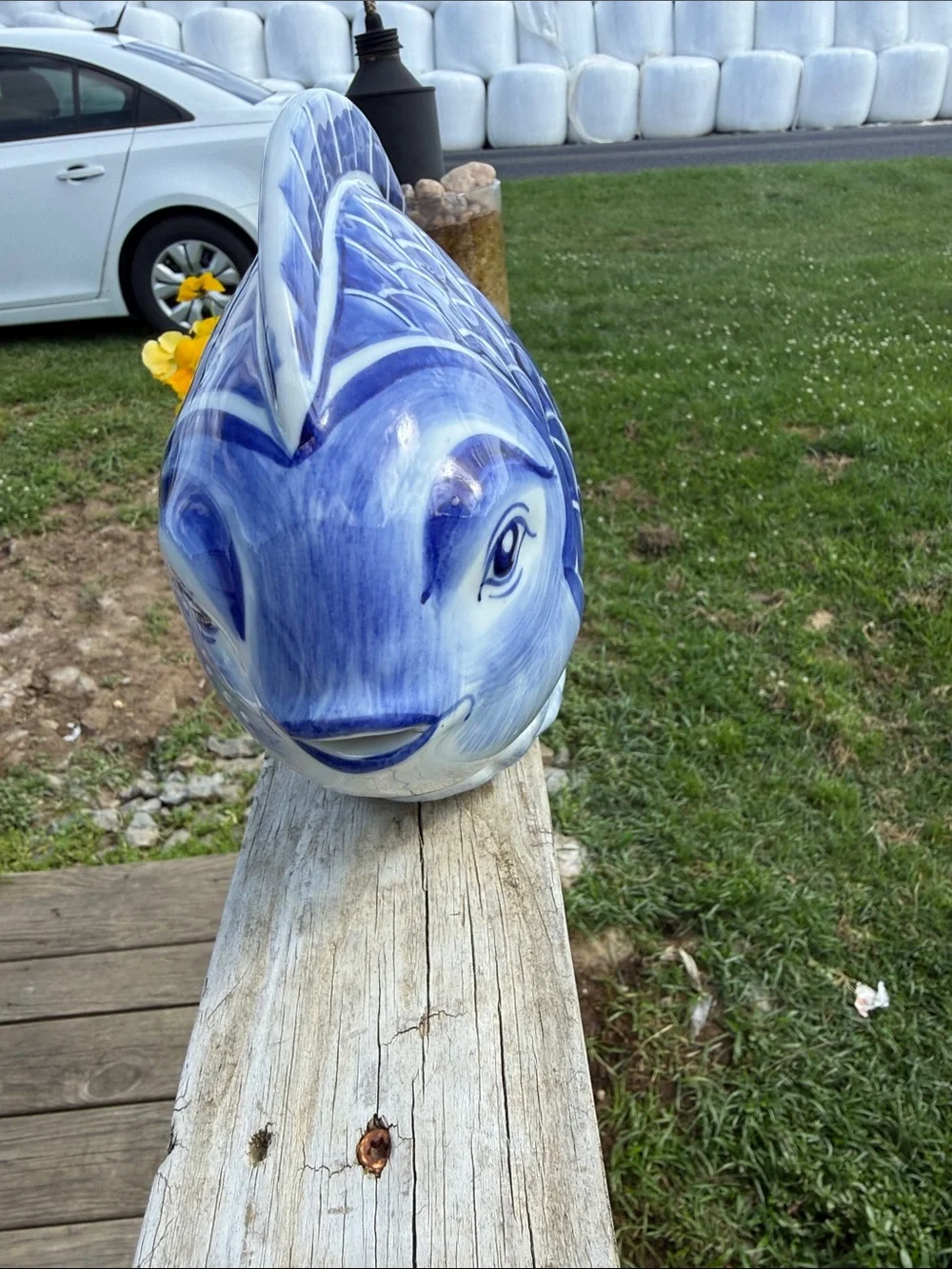 Coastal Blue Hand-Painted Blue Ceramic Fish Figurine